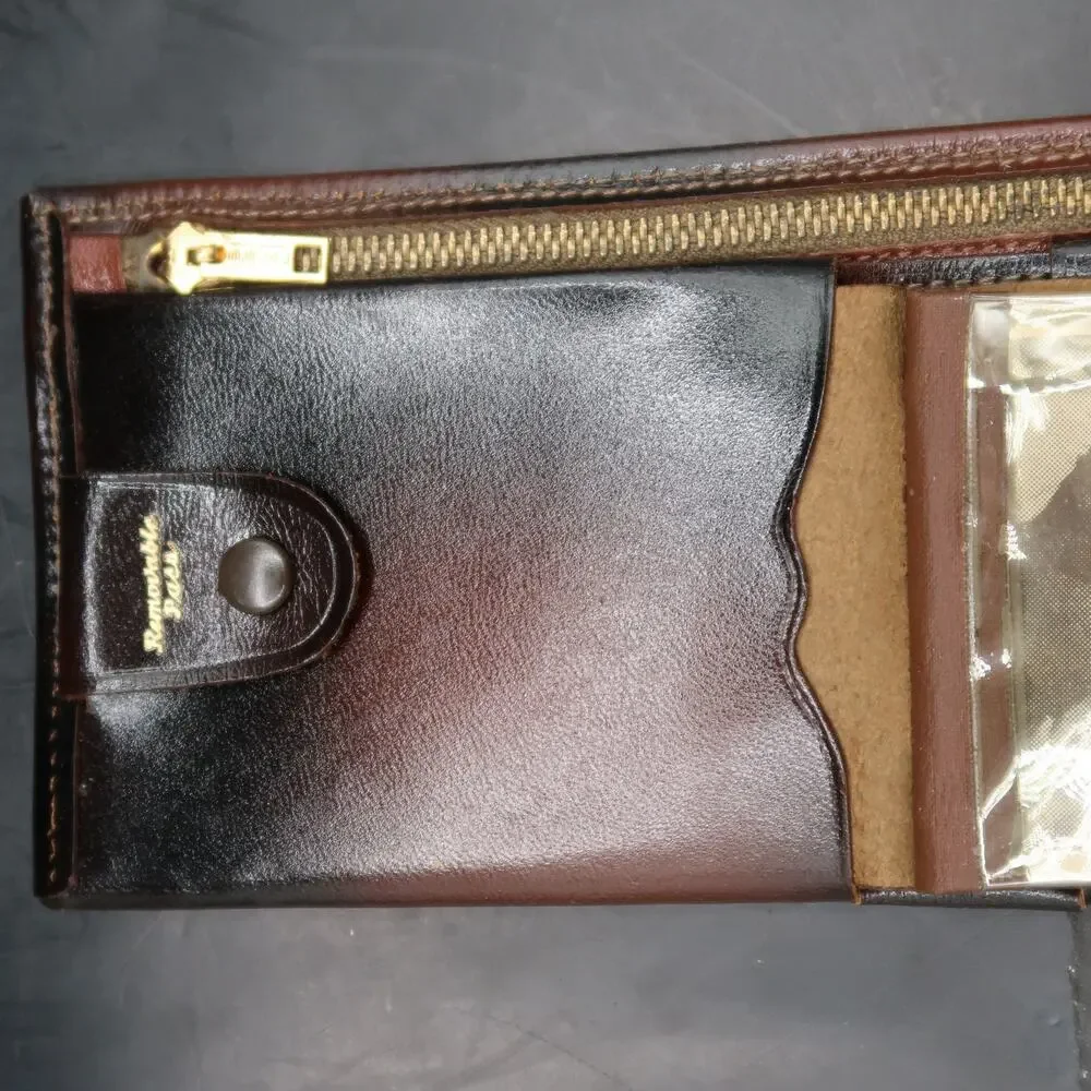 Billpak Bi-fold Wallet Genuine Leather Brown Zipper Pocket Vintage New w/ Box